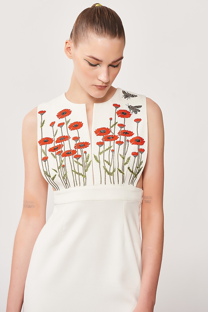 Ivory Embroidered Dungree Cocktail Dress by Shahin Mannan at Pernia's Pop Up Shop