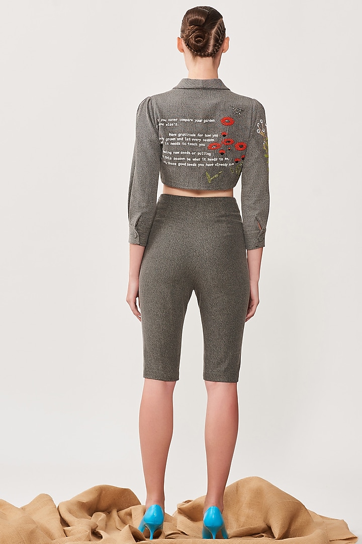 Lead Grey Denim Jacket Set by Shahin Mannan at Pernia's Pop Up Shop