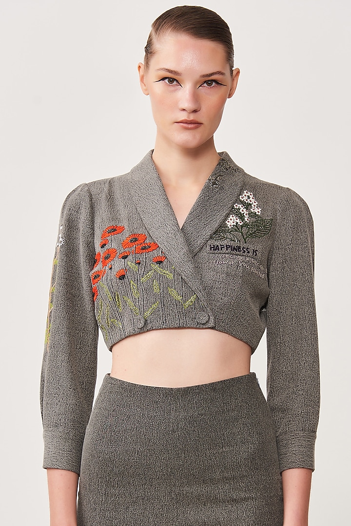 Lead Grey Denim Jacket Set by Shahin Mannan at Pernia's Pop Up Shop