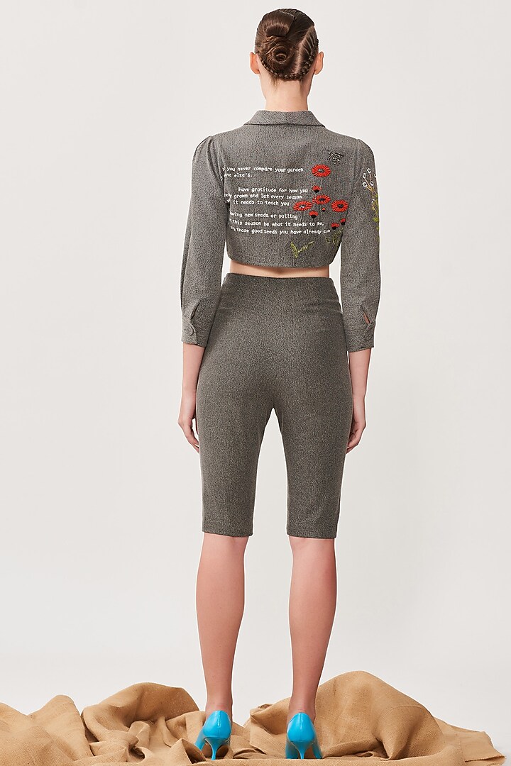 Lead Grey Denim Shorts by Shahin Mannan at Pernia's Pop Up Shop