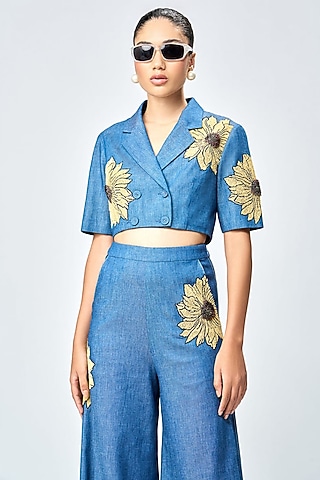Steel Blue Denim Top by Shahin Mannan