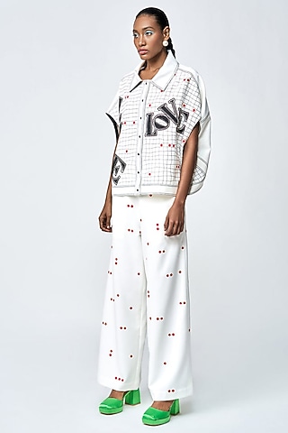 Ivory Double Crepe Flared Pants by Shahin Mannan