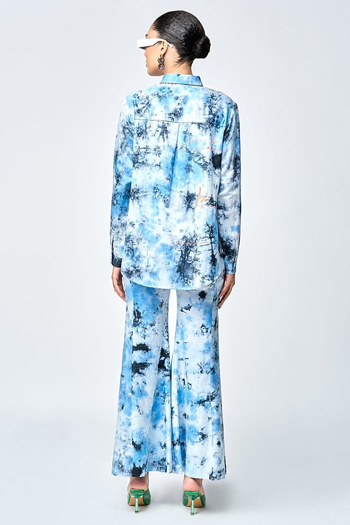 Blue Satin Silk Tie-Dye Printed Shirt by Shahin Mannan at Pernia's Pop Up Shop