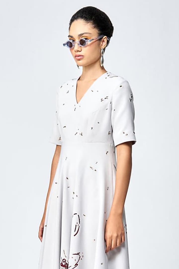 Light Grey Double Crepe Midi Cocktail Dress by Shahin Mannan at Pernia's Pop Up Shop