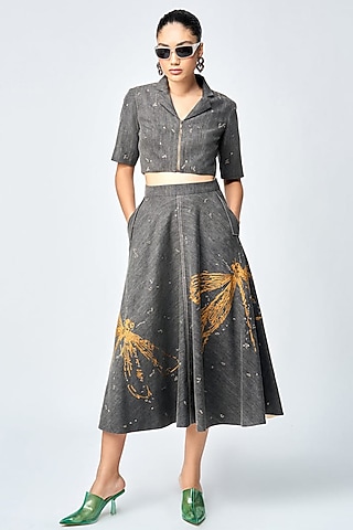 Lead Grey Denim Circular Skirt by Shahin Mannan