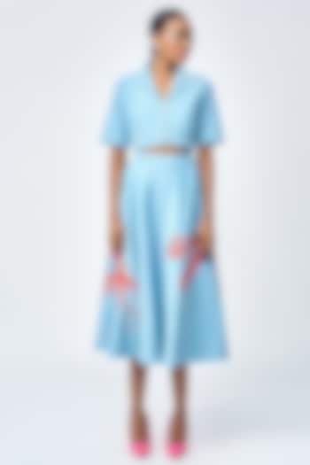 River Blue Denim Circular Skirt Set by Shahin Mannan at Pernia's Pop Up Shop