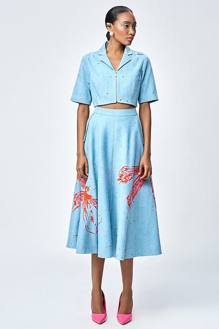 River Blue Denim Circular Skirt by Shahin Mannan at Pernia's Pop Up Shop