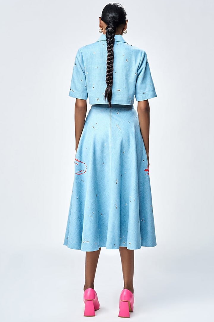 River Blue Denim Circular Skirt by Shahin Mannan at Pernia's Pop Up Shop