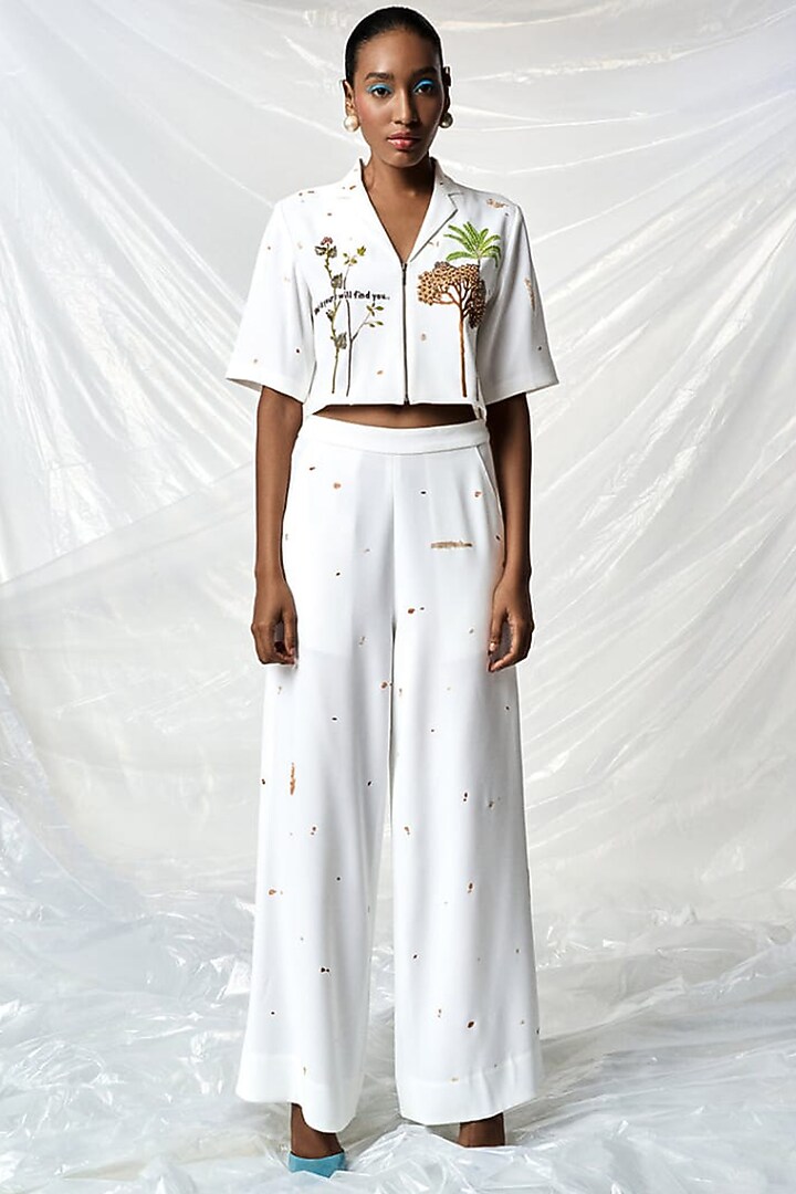 Ivory Japanese Crepe Co-Ord Set by Shahin Mannan at Pernia's Pop Up Shop