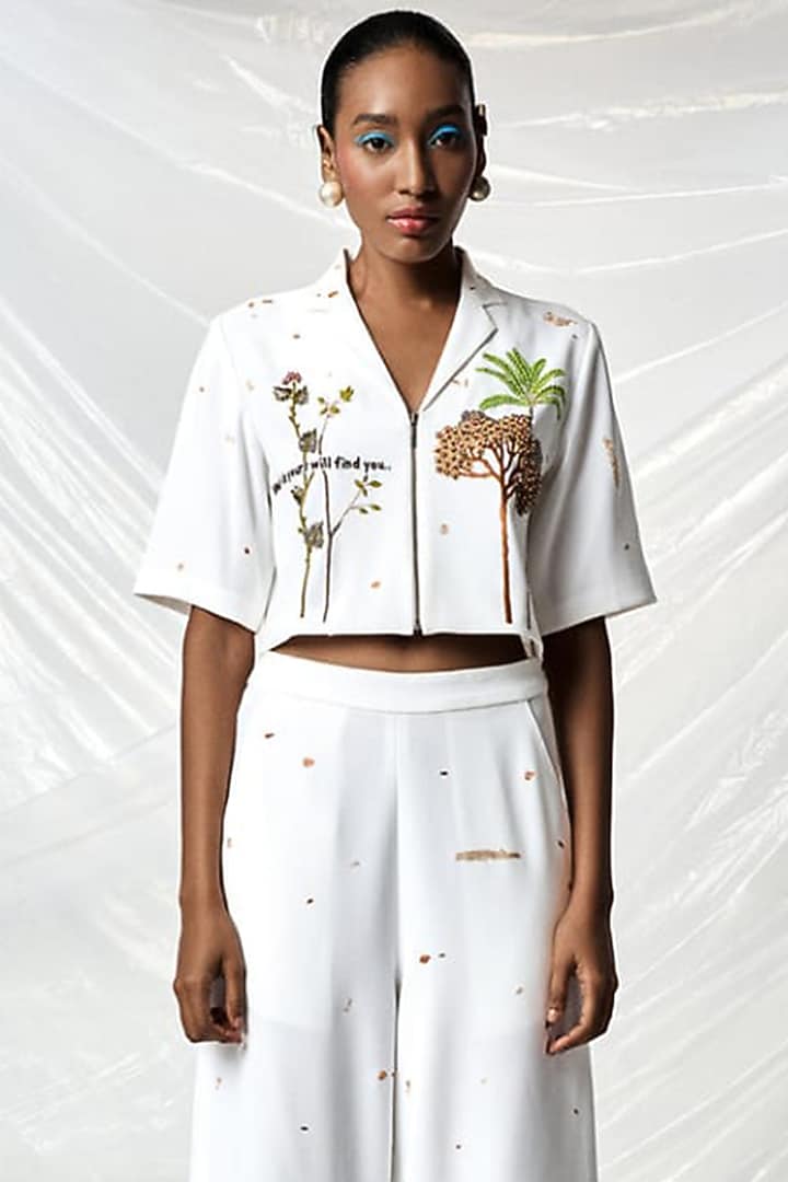 Ivory Japanese Crepe Co-Ord Set by Shahin Mannan at Pernia's Pop Up Shop