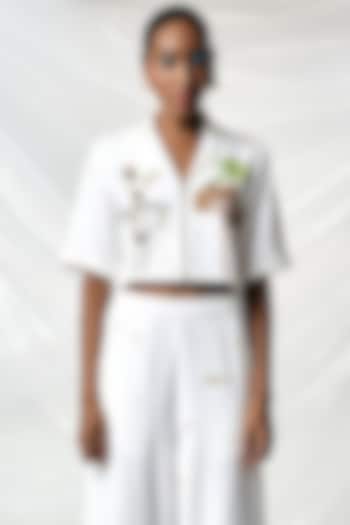 Ivory Japanese Crepe Cropped Shirt by Shahin Mannan at Pernia's Pop Up Shop
