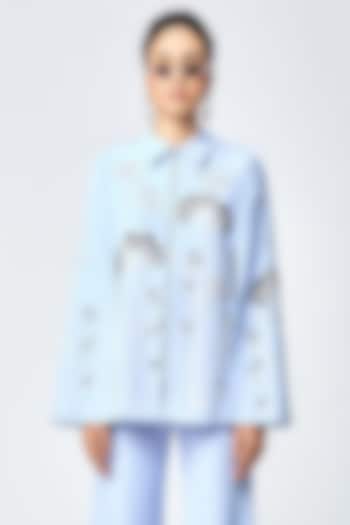 Wispy Blue Double Crepe Cape by Shahin Mannan at Pernia's Pop Up Shop