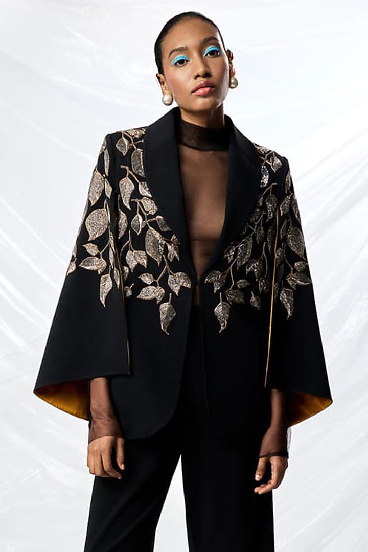 Black Scuba Crepe Co-Ord Set by Shahin Mannan at Pernia's Pop Up Shop