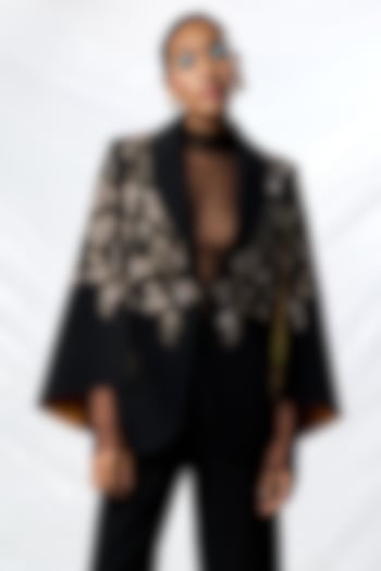 Black Scuba Crepe Cape by Shahin Mannan at Pernia's Pop Up Shop