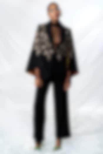 Black Scuba Crepe Straight Pants by Shahin Mannan at Pernia's Pop Up Shop