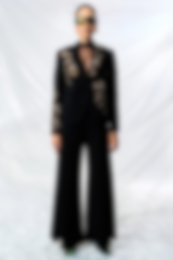 Black Scuba Crepe Blazer Set by Shahin Mannan at Pernia's Pop Up Shop