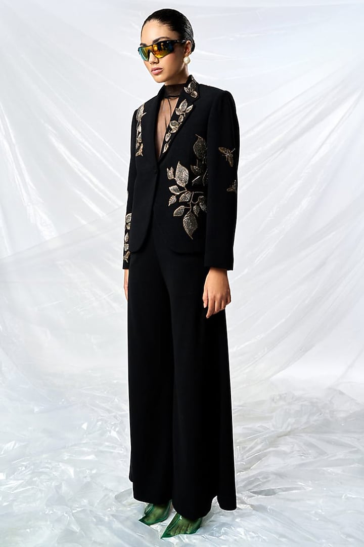 Black Scuba Crepe Blazer Set by Shahin Mannan at Pernia's Pop Up Shop