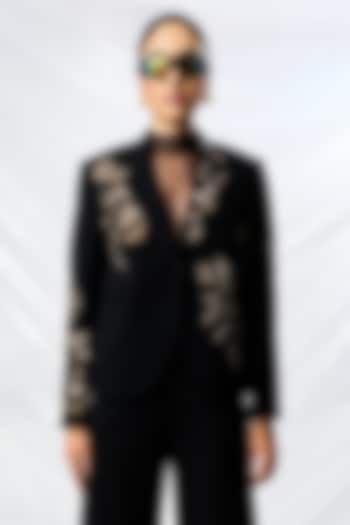 Black Scuba Crepe Blazer by Shahin Mannan at Pernia's Pop Up Shop