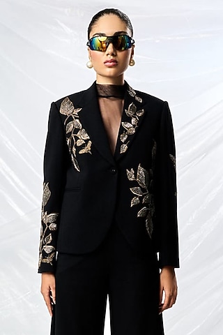 Black Scuba Crepe Blazer by Shahin Mannan