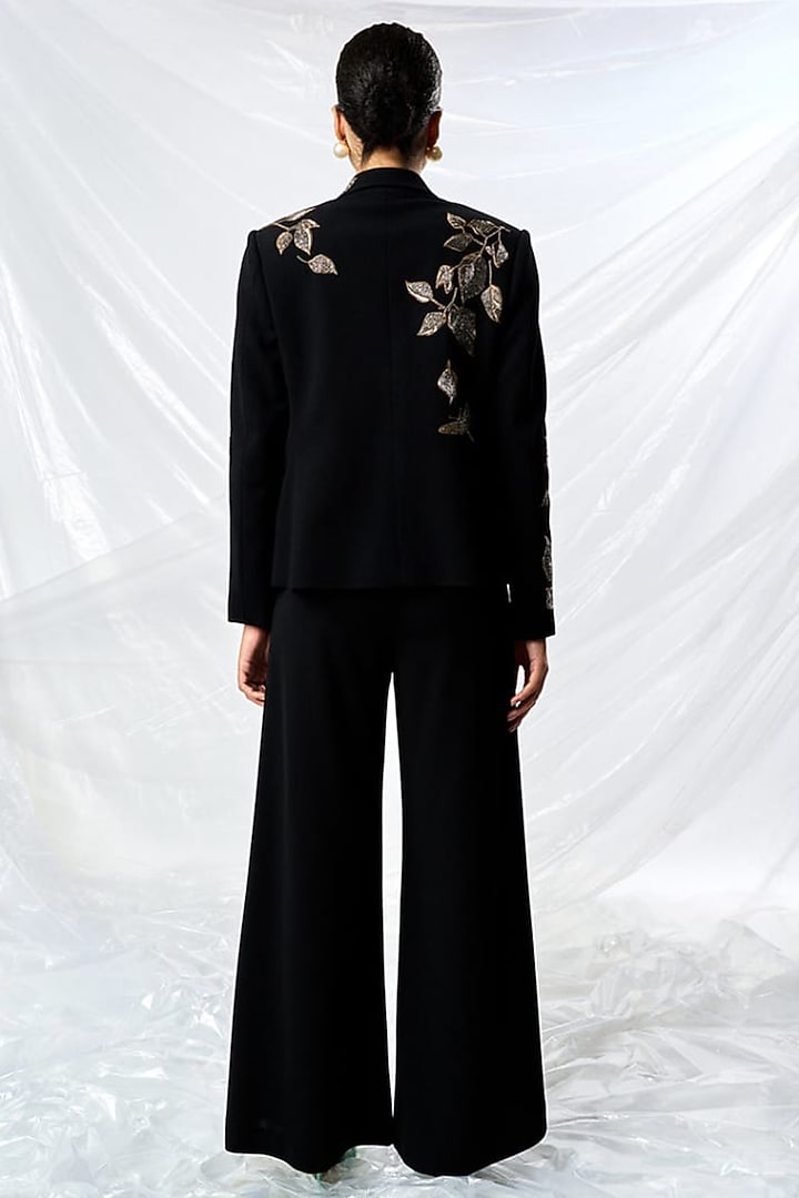 Black Scuba Crepe Straight Pants by Shahin Mannan at Pernia's Pop Up Shop
