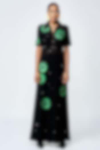 Black Japanese Crepe Jumpsuit With Belt by Shahin Mannan at Pernia's Pop Up Shop