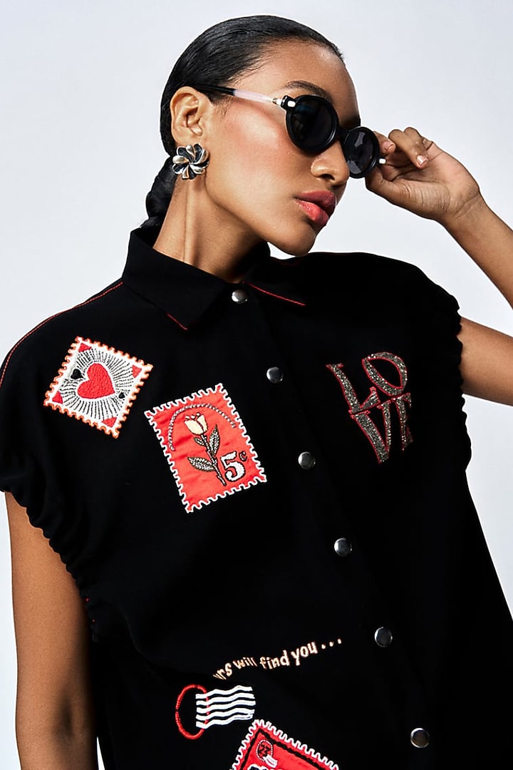Black Japanese Crepe Elasticated Top by Shahin Mannan at Pernia's Pop Up Shop