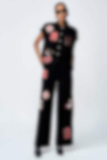 Black Japanese Crepe Flared Pants by Shahin Mannan at Pernia's Pop Up Shop