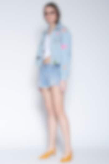Light Blue Jacket With Colorful Embroidery by Shahin Mannan