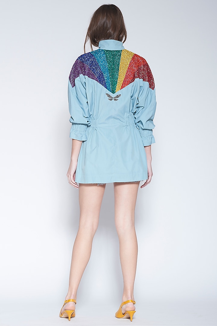 Powder Blue Embroidered Jacket Dress by Shahin Mannan at Pernia's Pop Up Shop