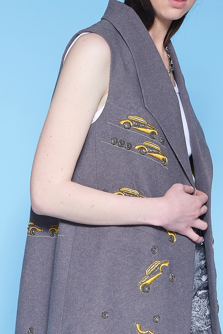 Dark Melange Grey Embroidered Jacket by Shahin Mannan at Pernia's Pop Up Shop