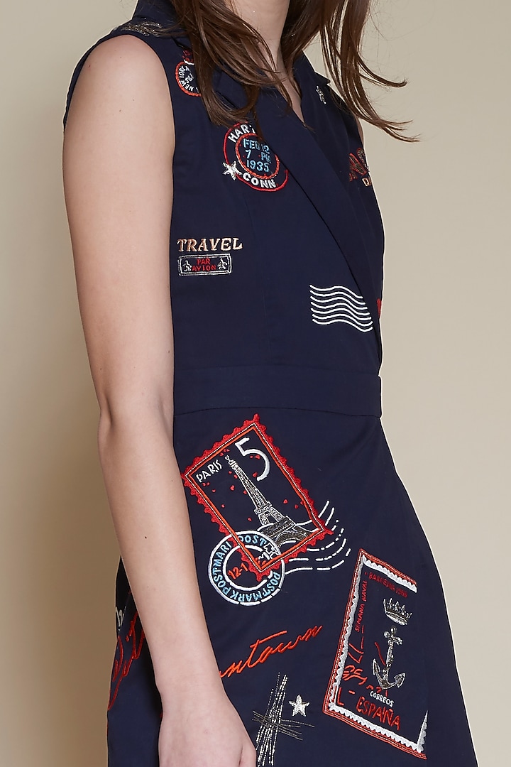 Navy Blue Embroidered Playsuit by Shahin Mannan at Pernia's Pop Up Shop