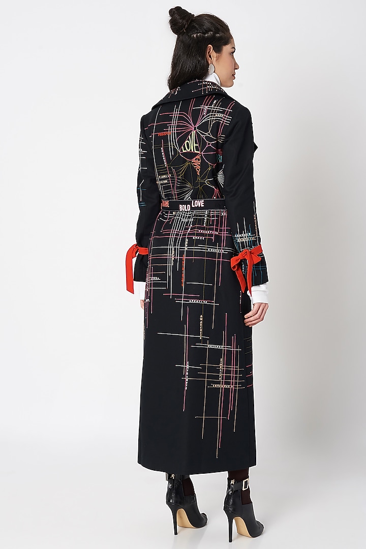 Black Embellished Oversized Long Coat by Shahin Mannan at Pernia's Pop Up Shop