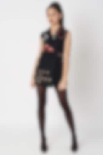 Black Embellished Playsuit With Belt by Shahin Mannan at Pernia's Pop Up Shop