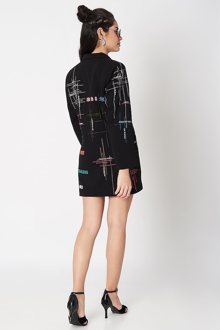 Black Embellished Double Breasted Coat Cocktail Dress by Shahin Mannan at Pernia's Pop Up Shop