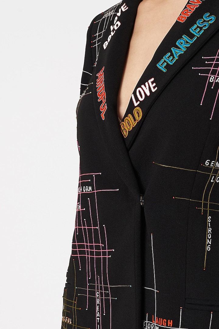 Black Embellished Double Breasted Coat Cocktail Dress by Shahin Mannan at Pernia's Pop Up Shop