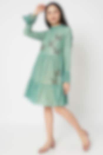 Sage Green Embellished Mini Dress by Shahin Mannan
