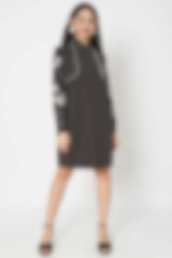 Grey Embellished Gathered Trench Dress by Shahin Mannan