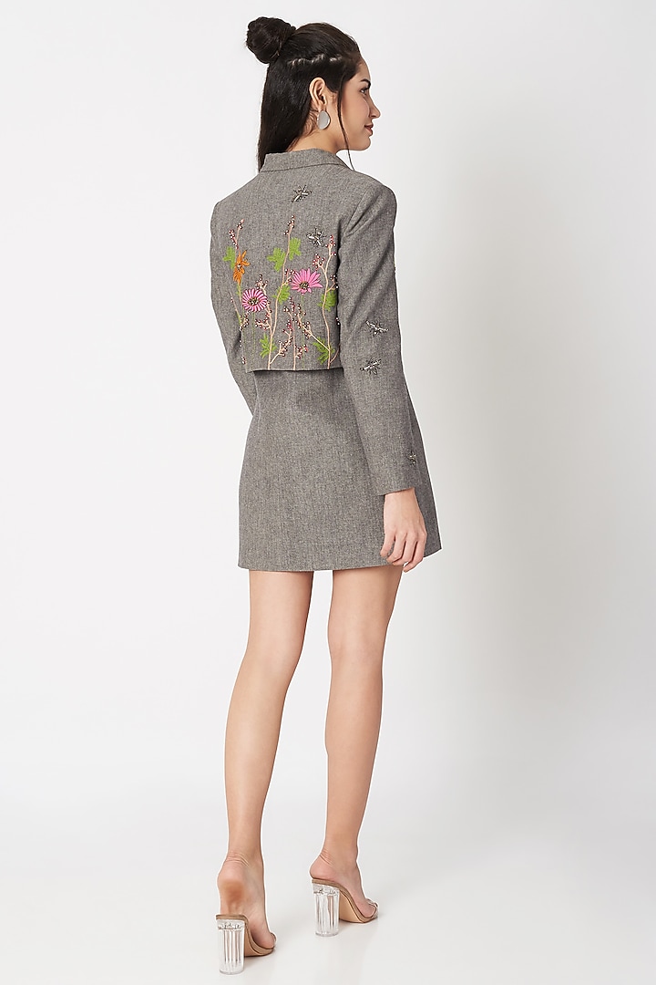 Grey Embellished Layered Coat Cocktail Dress by Shahin Mannan at Pernia's Pop Up Shop