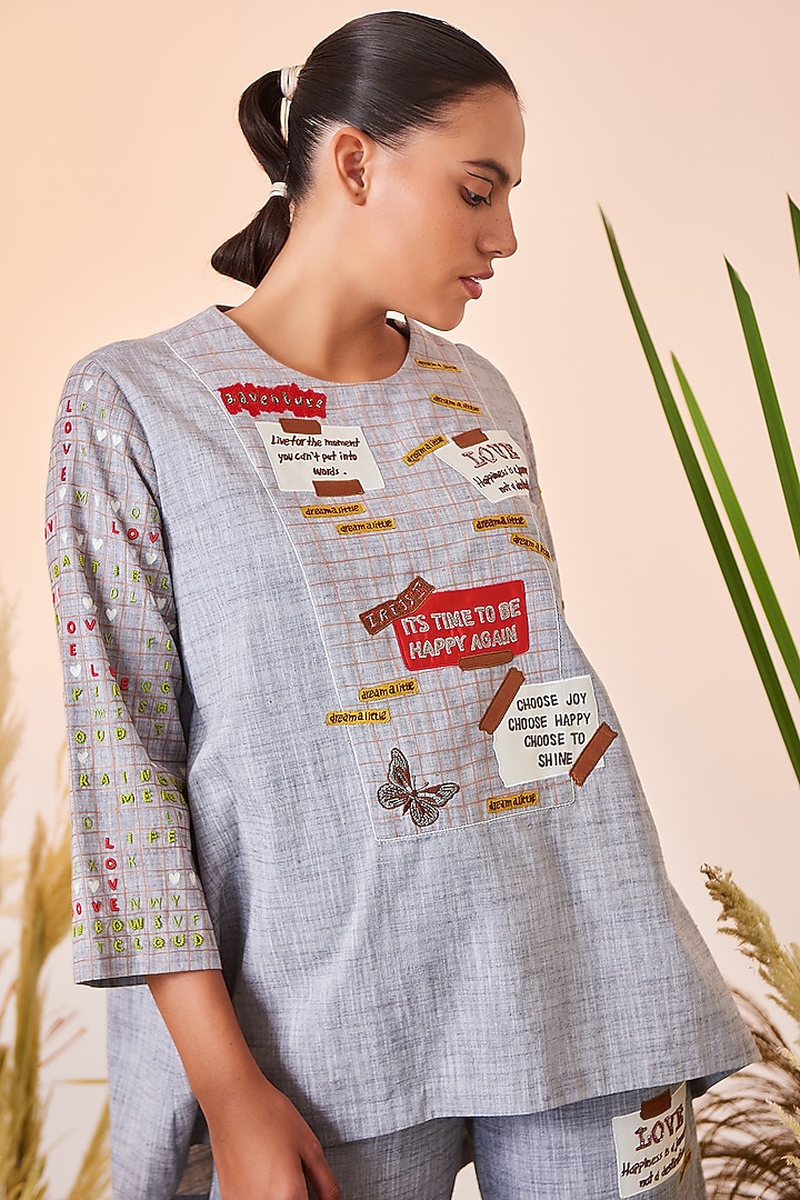 Silver Grey Chambray Co-Ord Set by Shahin Mannan at Pernia's Pop Up Shop