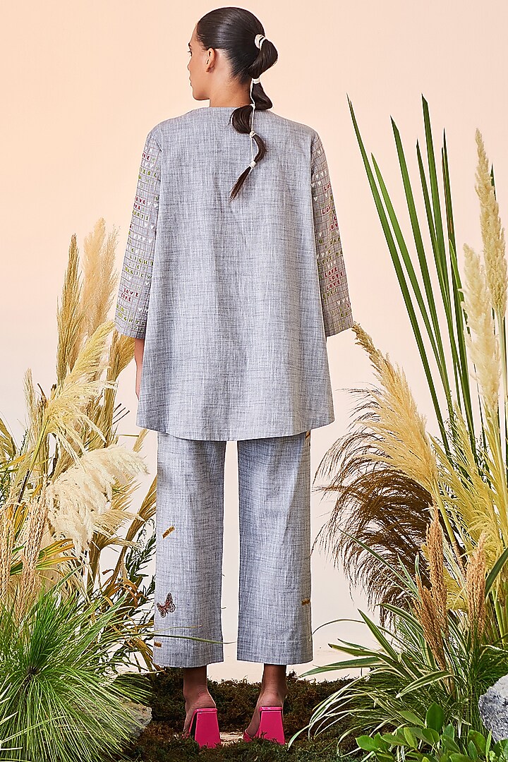 Silver Grey Embroidered Top by Shahin Mannan at Pernia's Pop Up Shop