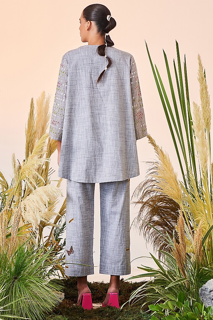 Silver Grey Embroidered Pants by Shahin Mannan at Pernia's Pop Up Shop