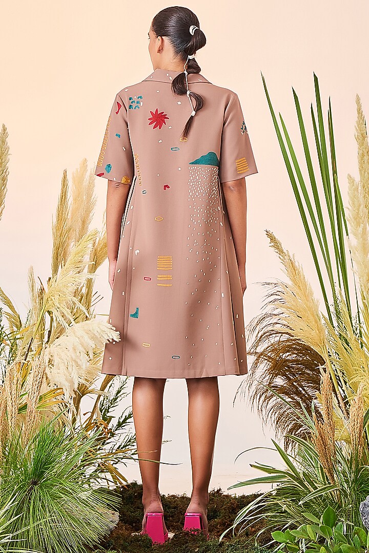 Mushroom Double Crepe Panelled Vacation Dress by Shahin Mannan at Pernia's Pop Up Shop