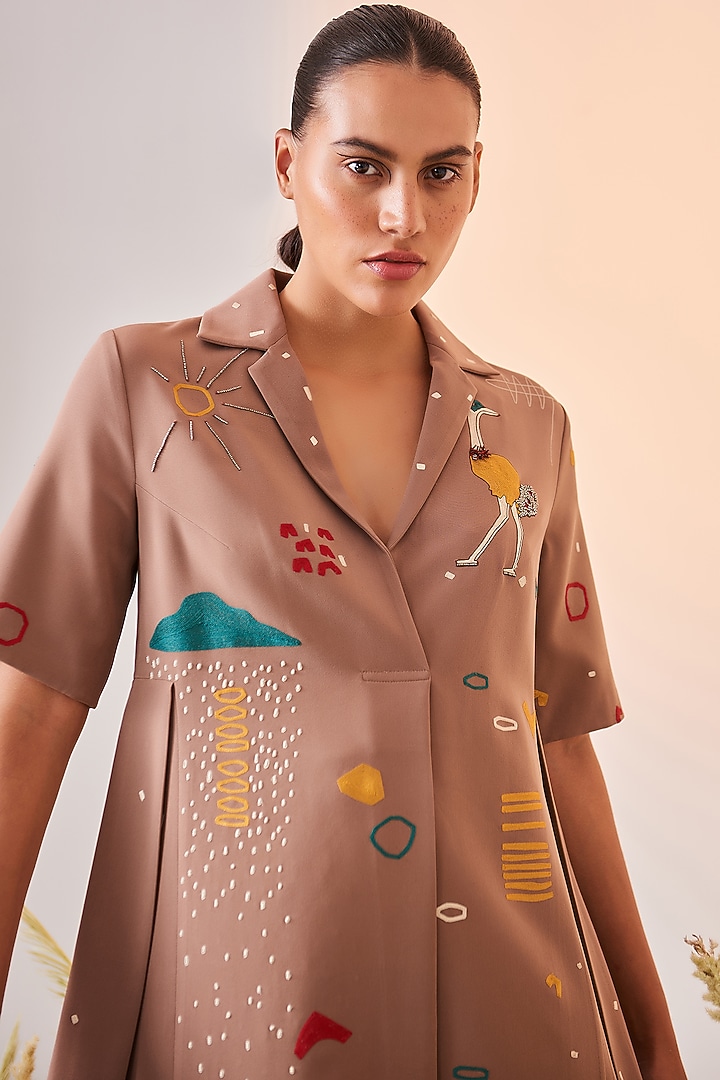 Mushroom Double Crepe Panelled Vacation Dress by Shahin Mannan at Pernia's Pop Up Shop
