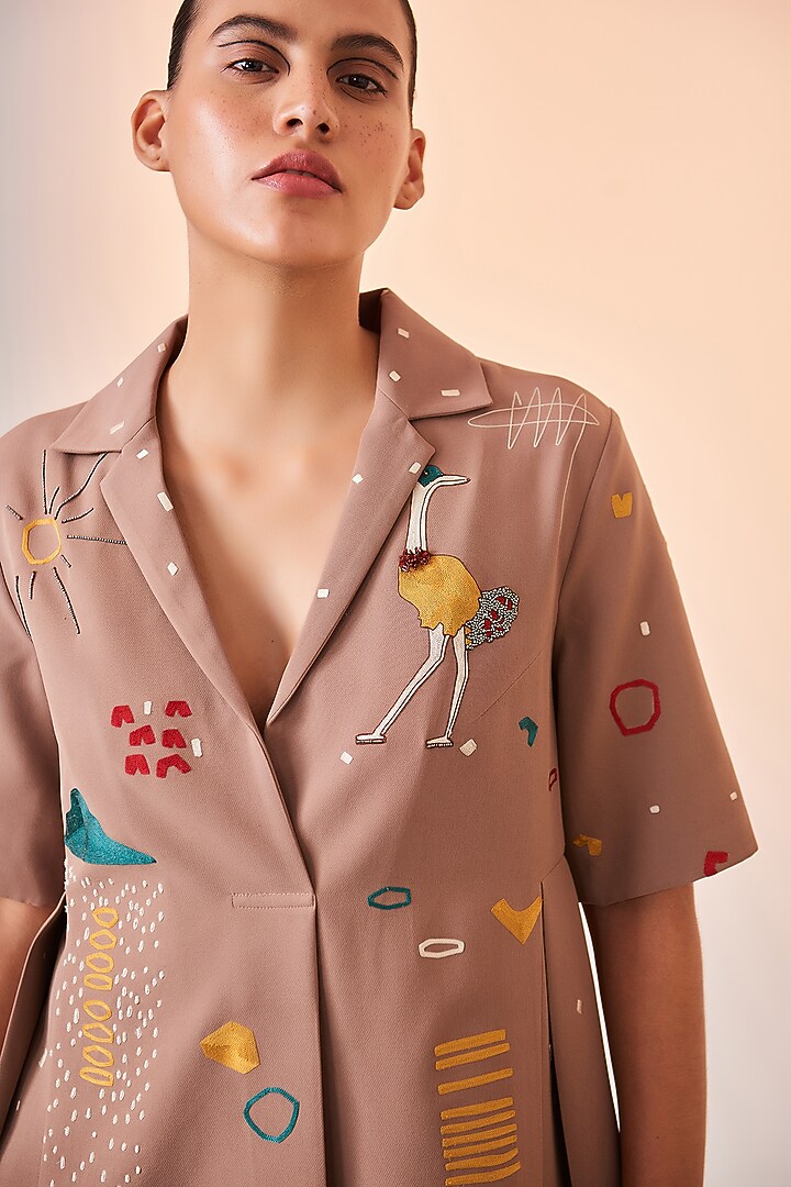 Mushroom Double Crepe Panelled Vacation Dress by Shahin Mannan at Pernia's Pop Up Shop