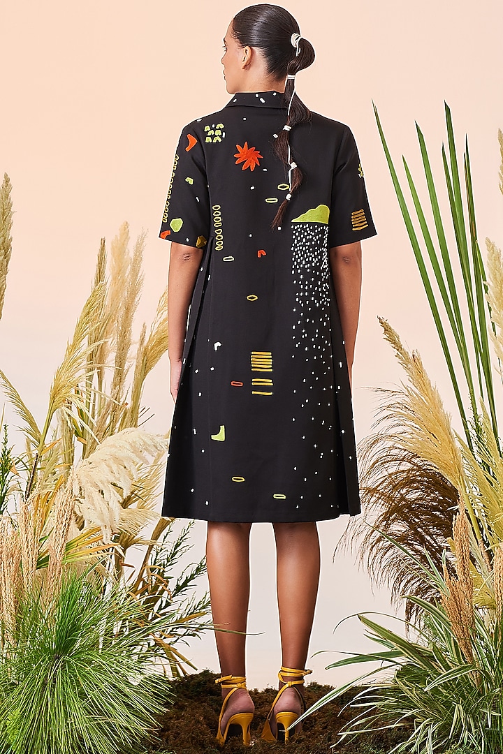 Black Double Crepe Panelled Vacation Dress by Shahin Mannan at Pernia's Pop Up Shop