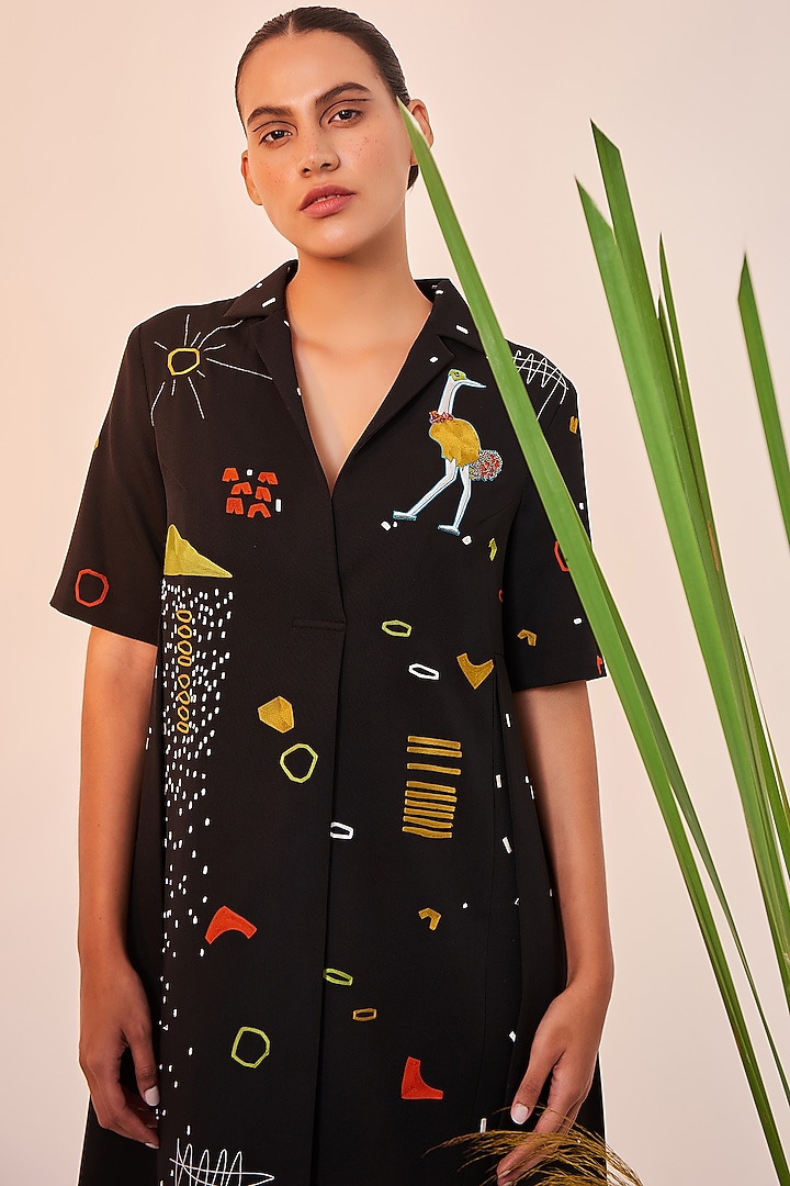 Black Double Crepe Panelled Vacation Dress by Shahin Mannan at Pernia's Pop Up Shop