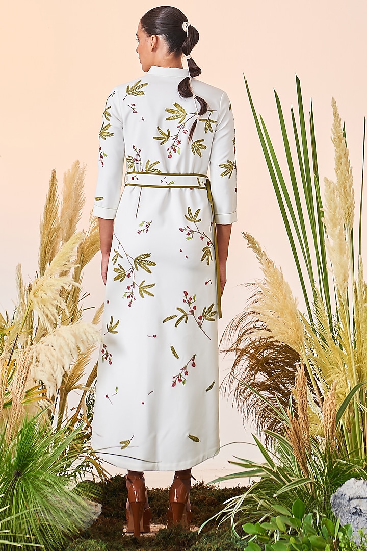 Ivory Embroidered Cocktail Shirt Dress by Shahin Mannan at Pernia's Pop Up Shop