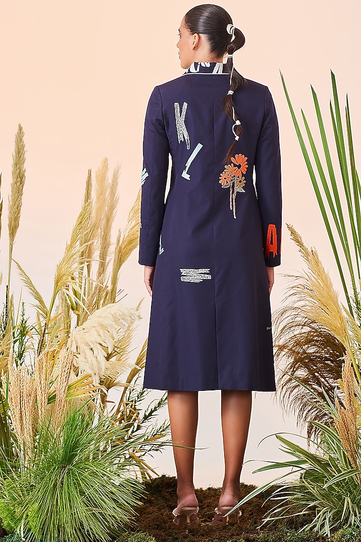 Navy Blue Embroidered Coat Cocktail Dress by Shahin Mannan at Pernia's Pop Up Shop