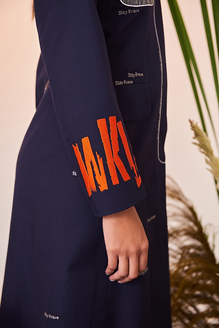 Navy Blue Embroidered Coat Cocktail Dress by Shahin Mannan at Pernia's Pop Up Shop