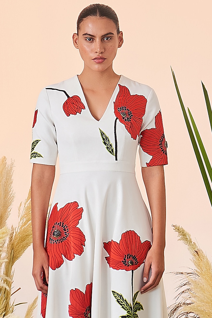 Ivory Embroidered Circular Cocktail Dress by Shahin Mannan at Pernia's Pop Up Shop